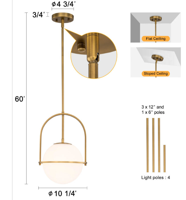 Antique Brass Pendant Ceiling Lights — New — 772 units / 17 pallets — FOB TX