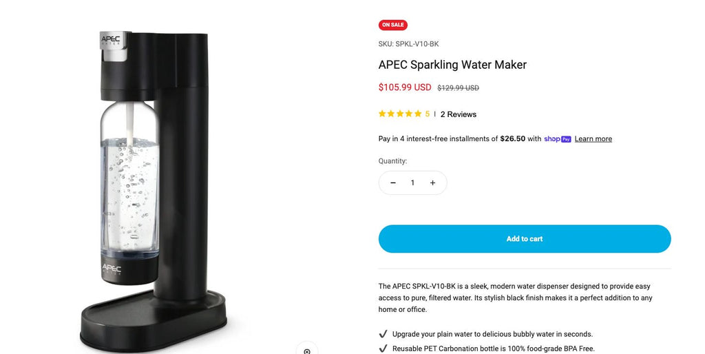 APEC Sparking Water Maker — New Overstock — 1458 units — FOB TX (Request Our Sale Price)